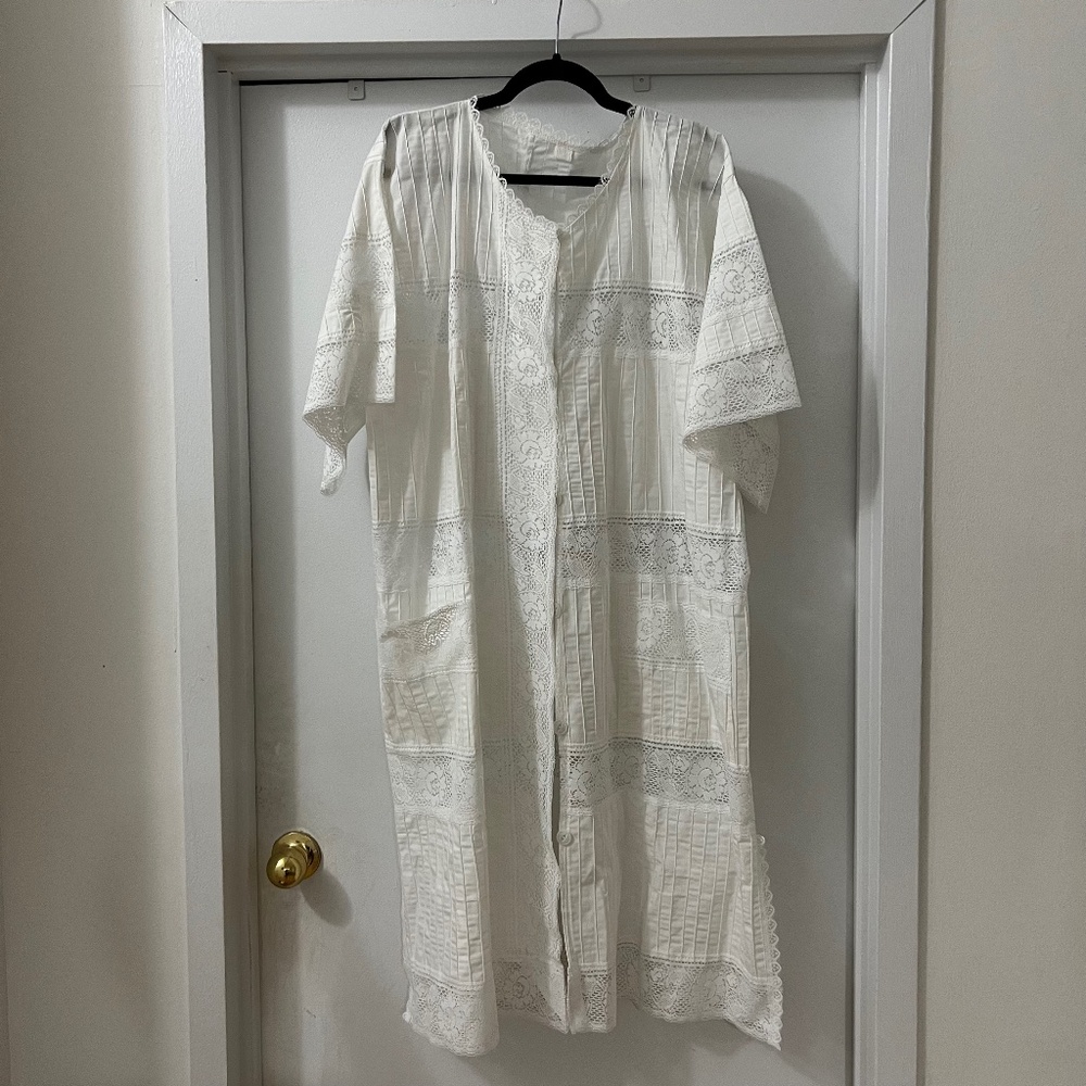White Lace Patchwork Shirt Dress